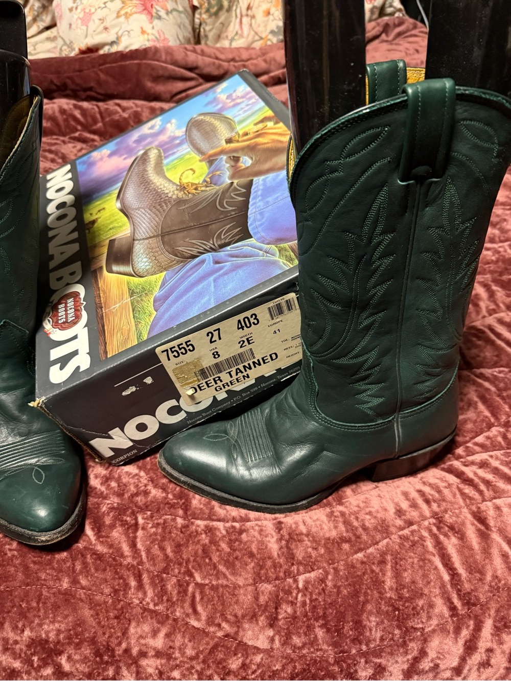 Classic Green Western Cowboy Boots - Women's Nocona deer skin.